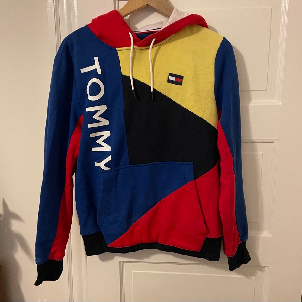 Tommy Hilfiger Blue Finesse Colorblock Fleece Pullover Hoodie Small